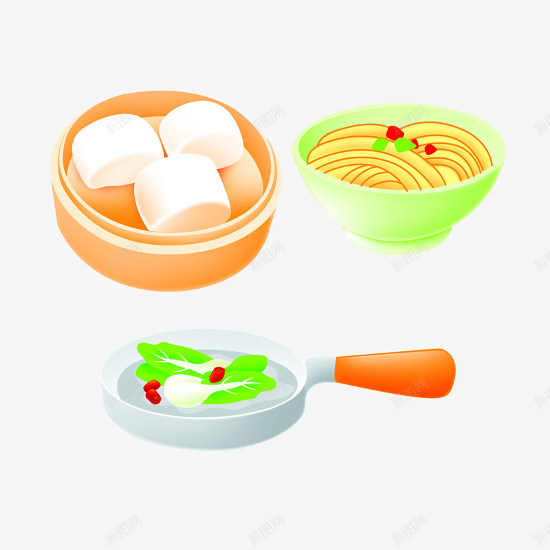 卡通美味面食食物png免抠素材_新图网 https://ixintu.com 图片 平底锅 蒸笼 蔬菜 设计 面 食物 馒头