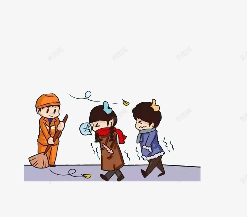 天冷时扫地的环卫工png免抠素材_新图网 https://ixintu.com 卡通 天冷 扫地 注意保暖 漫画 环卫工 路人