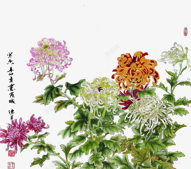 水墨菊花png免抠素材_新图网 https://ixintu.com 争奇斗艳 五颜六色 国画 水墨 水墨梅兰竹菊 花中隐士 菊花