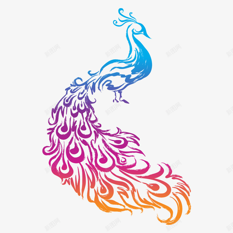 孔雀png免抠素材_新图网 https://ixintu.com 五彩缤纷 孔雀 手绘 精美
