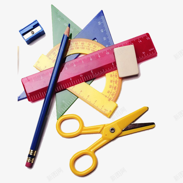铅笔剪刀尺子画图工具png免抠素材_新图网 https://ixintu.com 剪刀 尺子 橡皮擦 转笔刀 铅笔