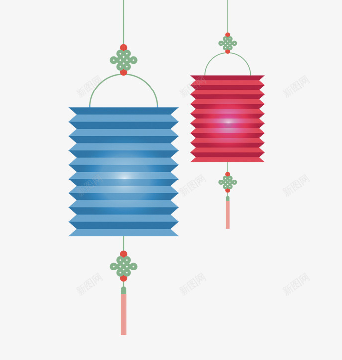 折叠灯笼png免抠素材_新图网 https://ixintu.com 中秋 红色 蓝色 透明PNG素材