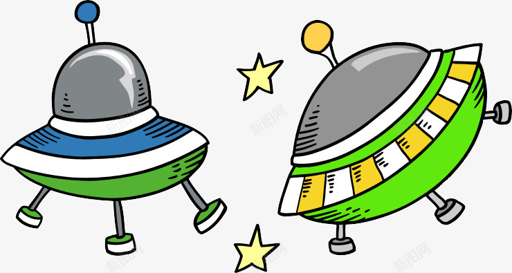 手绘绿色外星飞船矢量图eps免抠素材_新图网 https://ixintu.com 卡通外星飞船 可爱手绘 外星人 绿色飞船 矢量图