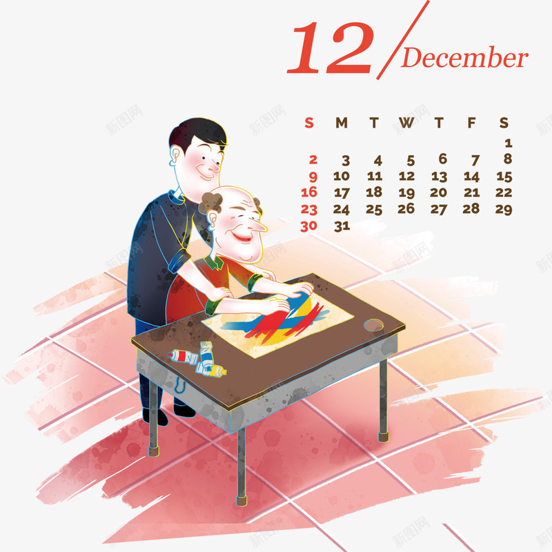 2018日历之12月份png免抠素材_新图网 https://ixintu.com 2018台历 2018日历 中国风 十二月 卡通手绘人物 台历 日历