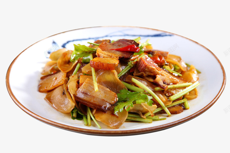 土豆干炒腊肉png免抠素材_新图网 https://ixintu.com 土豆 家常美食 快手菜 特色菜 红椒 腊肉 餐饮素材 香菜