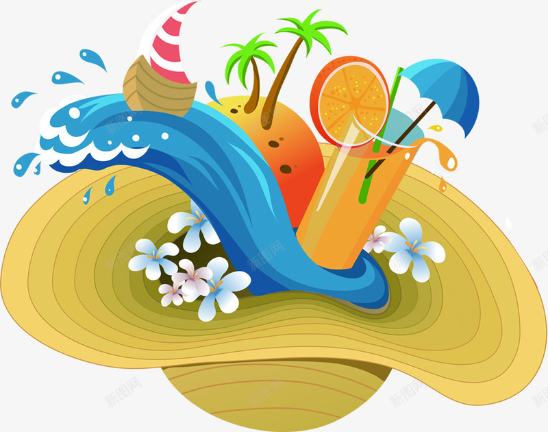 夏季沙滩帽海浪果汁海报png免抠素材_新图网 https://ixintu.com 夏季 果汁 沙滩 海报 海浪
