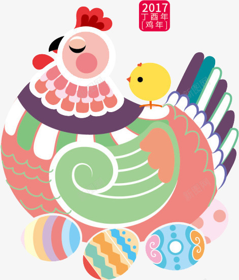中国彩色鸡年吉祥png免抠素材_新图网 https://ixintu.com 中国 吉祥 彩色