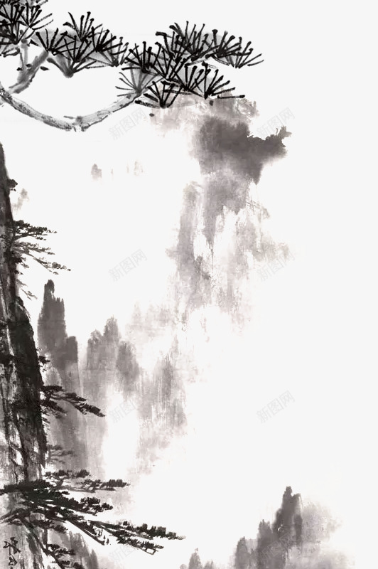 水墨山中松柏国画png免抠素材_新图网 https://ixintu.com 中国风 中国风书封面 山水图 平面装饰 水墨画 海报封面