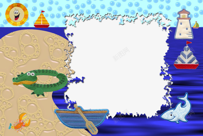 海洋相框png免抠素材_新图网 https://ixintu.com 沙滩 海洋 相框素材 鲨鱼