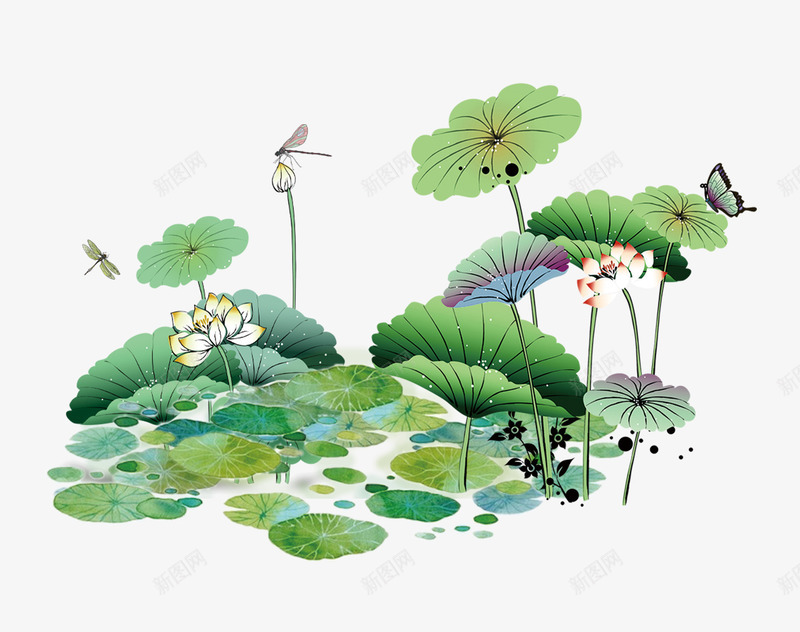 卡通荷花png免抠素材_新图网 https://ixintu.com 卡通 荷叶 荷塘 荷花 蜻蜓 夏天 夏日 水池 清凉 竹子荷花荷叶满池塘
