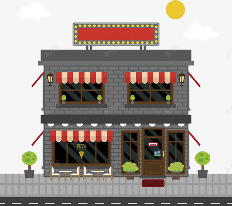 卡通二层小楼png免抠素材_新图网 https://ixintu.com 1楼 一楼 二层楼 二楼 卡通房子 咖啡馆 法式建筑