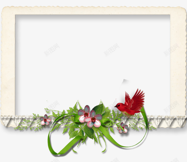 小花朵红色鸟装饰相框png免抠素材_新图网 https://ixintu.com 相框 红色 花朵 装饰