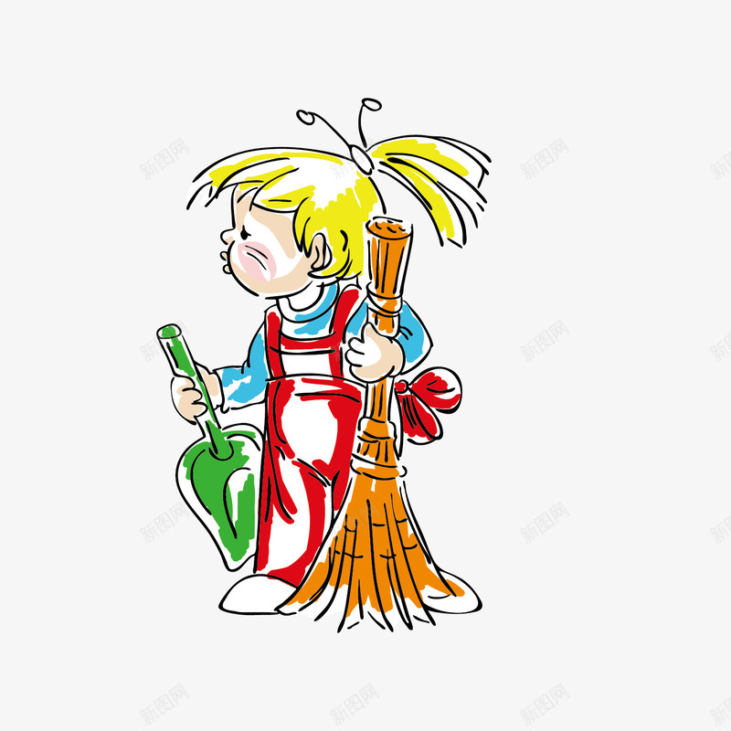 手绘可爱女孩打扫卫生png免抠素材_新图网 https://ixintu.com 51 五一劳动节 值日生 儿童 劳动 小女孩 打扫卫生 扫地 扫地简笔画 拖地