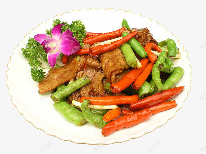 杭椒炒烟肉png免抠素材_新图网 https://ixintu.com 中华美食 传统美食 杭椒猪肉 美味熟菜 餐饮美食