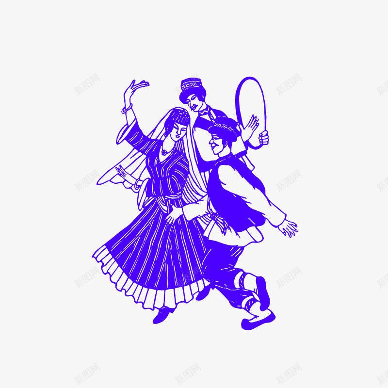 手绘新疆歌舞png免抠素材_新图网 https://ixintu.com 中国新疆 卡通新疆人 手绘新疆歌舞 线稿 跳舞男女 载歌载舞