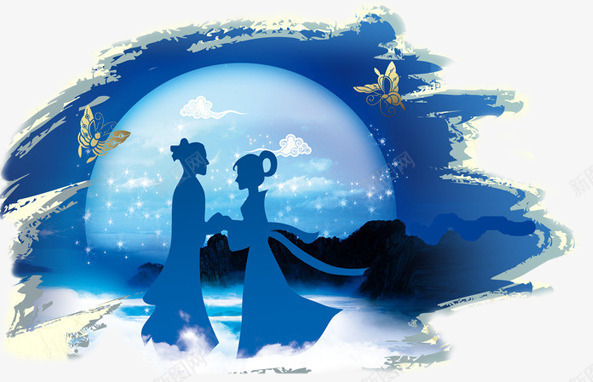 七夕情人节蓝色卡通情侣png免抠素材_新图网 https://ixintu.com 卡通 情人 情侣 蓝色