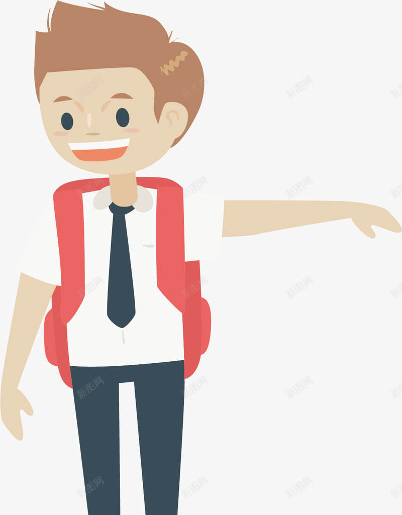穿校服背书包的学生矢量图ai免抠素材_新图网 https://ixintu.com 上学 书包 书本 学生 短发 背包 领带 矢量图