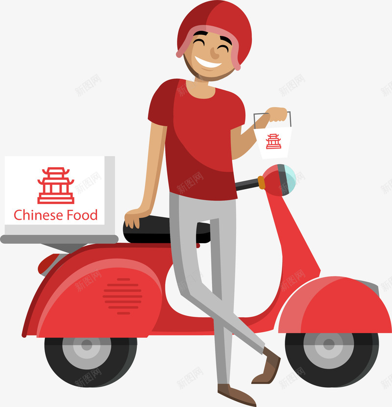 红衣卡通微笑外卖员png免抠素材_新图网 https://ixintu.com 劳作 卡通外卖员 外卖员 外卖送餐 工作 微笑男生 电炉司机