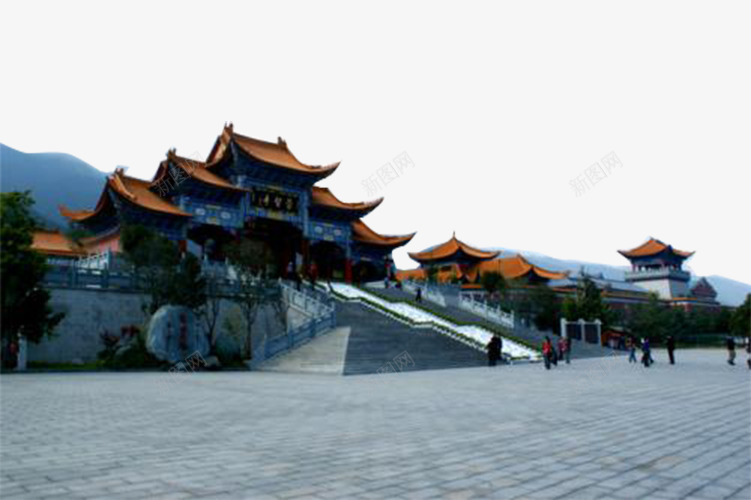 云南尖角房屋大理石铺垫广场png免抠素材_新图网 https://ixintu.com 云南 云南风情 古风 大理石 尖角 屋顶 广场 建筑 房屋 黄色