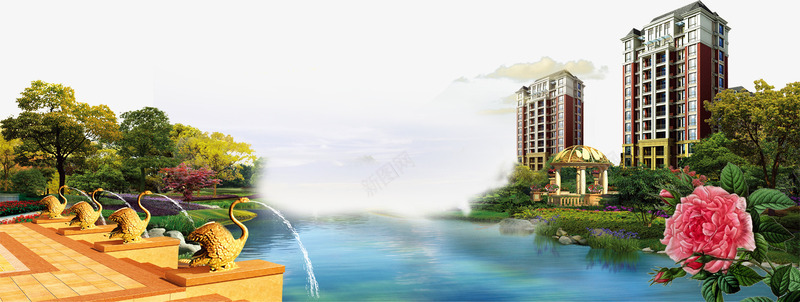 高端房地产海景别墅生态洋房png免抠素材_新图网 https://ixintu.com 唯美地产宣传 广告 广告海报 房地产宣传海报 房地产户外 海景别墅 海景房 生态 生态文明建设 花园洋房