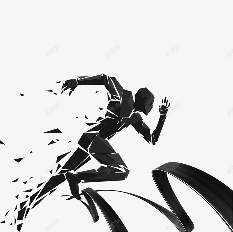 黑色炫酷奔跑人物插画图标psd_新图网 https://ixintu.com 冲刺 加油 奔跑 插画 炫酷 碎片 跑步 黑色