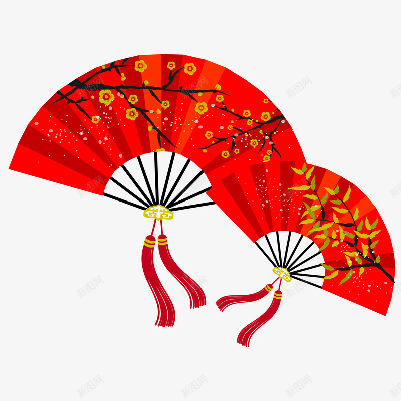 扇子矢量图ai免抠素材_新图网 https://ixintu.com 中国 中国风 传统 卡通樱花红色扇子 扇子 扇把 文艺 矢量图 红色 艺术 装饰 飘带