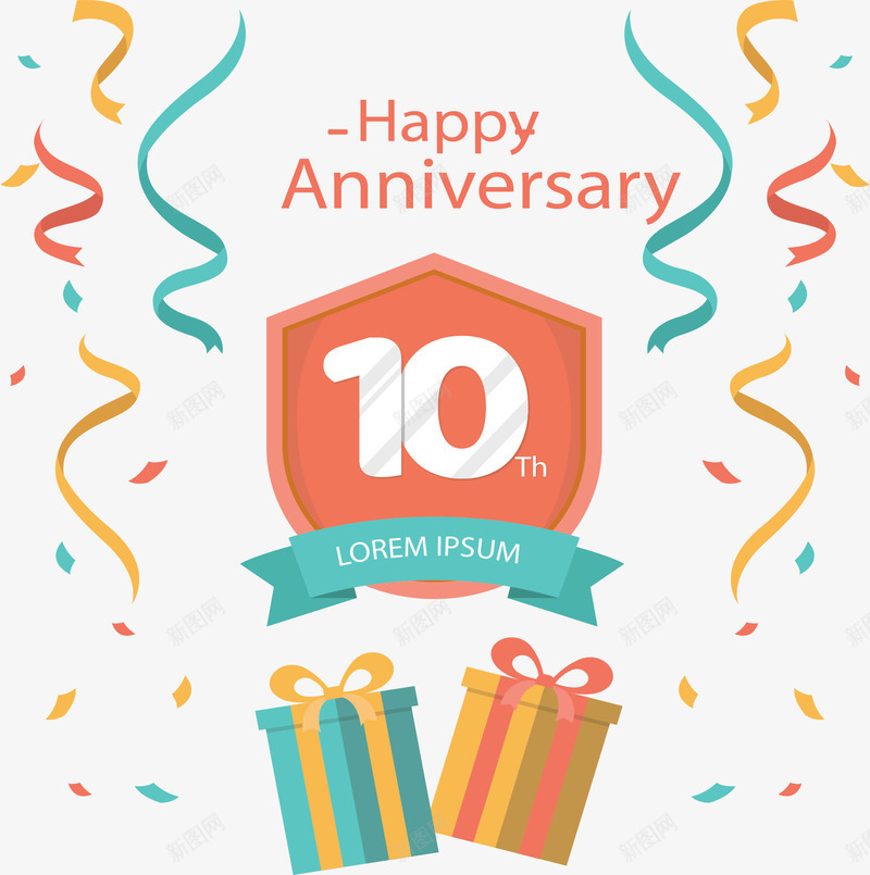 漂浮彩带十周年纪念矢量图ai免抠素材_新图网 https://ixintu.com 十周年 周年纪念 彩带 漂浮彩带 矢量png 纪念日 矢量图