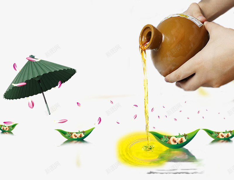 中国风粽子叶小船背景png免抠素材_新图网 https://ixintu.com 中国风 小船 粽子叶 素材背景