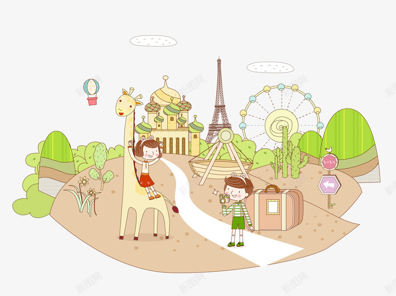 旅行主题梦幻儿童画矢量图ai免抠素材_新图网 https://ixintu.com 主题 旅行 梦幻儿童画 素材 矢量图