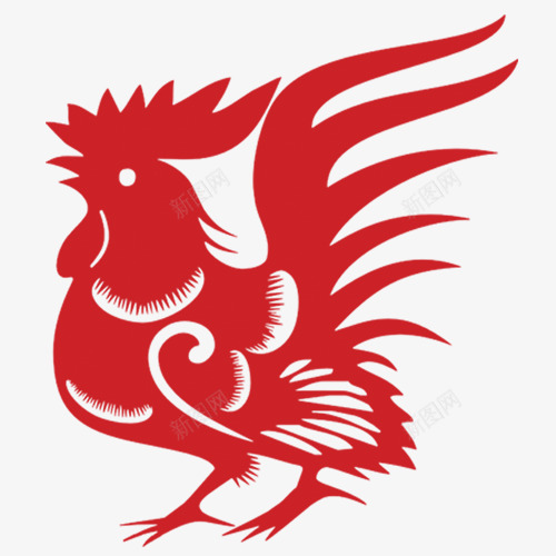 红色公鸡png免抠素材_新图网 https://ixintu.com 2017年春节 PNG图片素材 公鸡 剪纸 红色