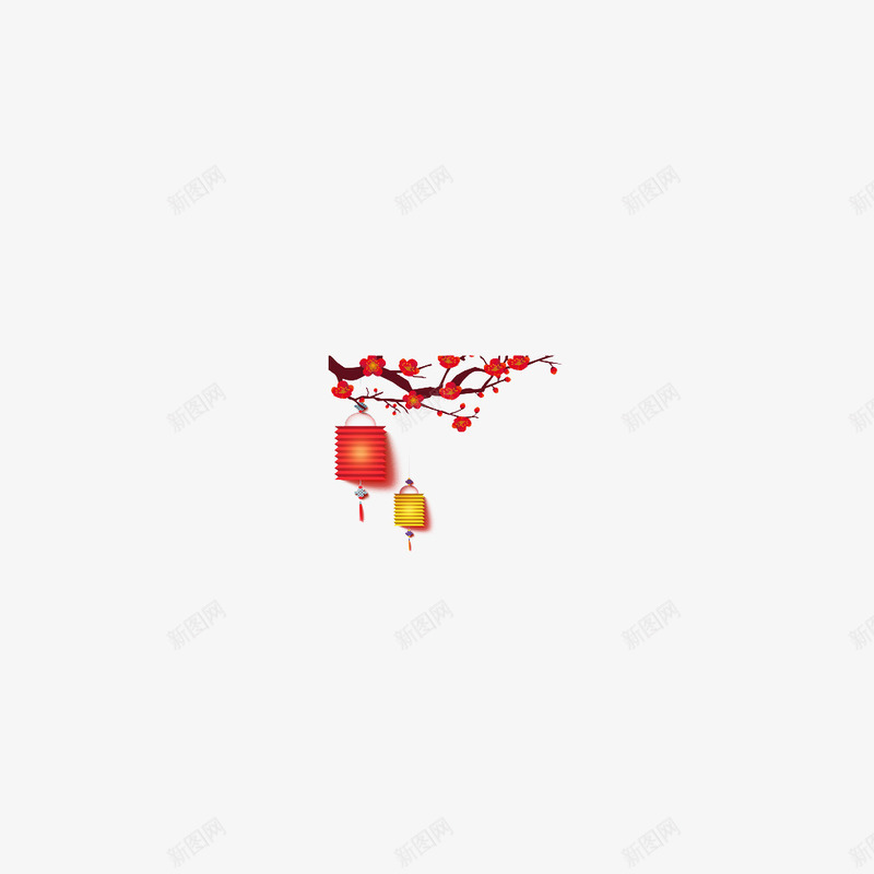 红色梅花和灯笼png免抠素材_新图网 https://ixintu.com 中国风 中国风素材 梅 梅兰竹菊 梅花 梅花素 水彩梅花 红梅