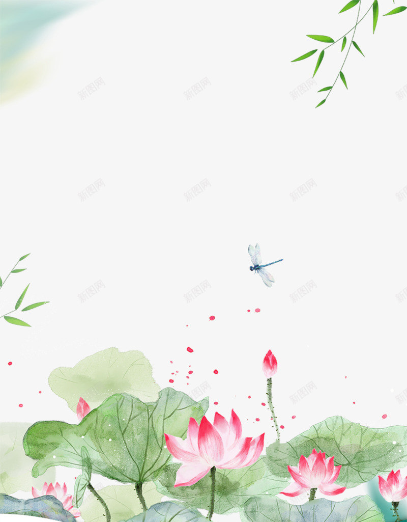 手绘二十四节气荷花背景png免抠素材_新图网 https://ixintu.com 中华文化 二十四节气 传统文化 创意 古风 小暑 时令 时节 简约 节气 荷花 蜻蜓