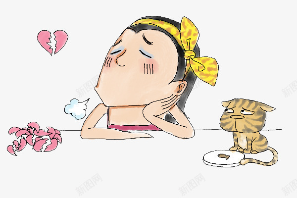 失恋的女孩png免抠素材_新图网 https://ixintu.com 叹气 小猫 心碎 悲伤