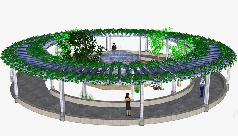 城市花园喷泉平面图png免抠素材_新图网 https://ixintu.com 亭廊设计 喷泉 喷泉平面 园林古建 城市花园 廊架设计 植物 环形廊架