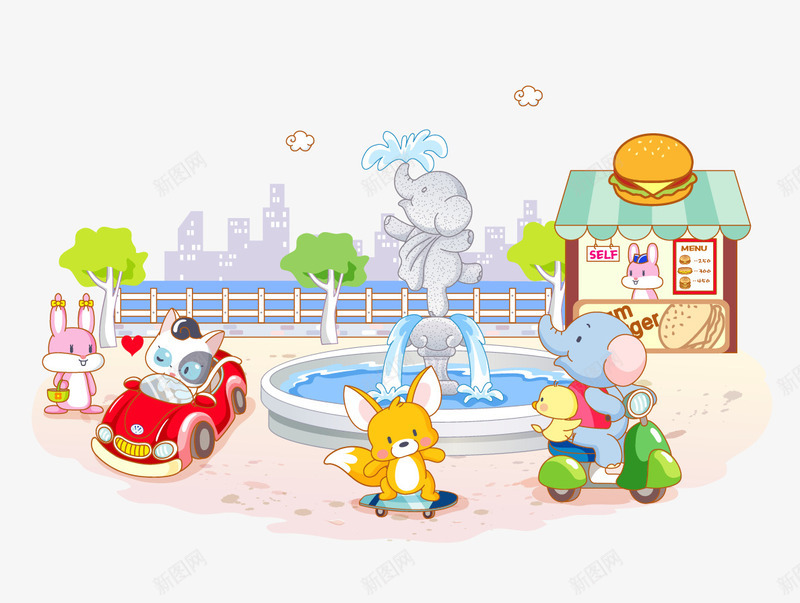 可爱动物生活主题矢量图ai免抠素材_新图网 https://ixintu.com 可爱动物 房屋 生活主题 车 飞船 矢量图