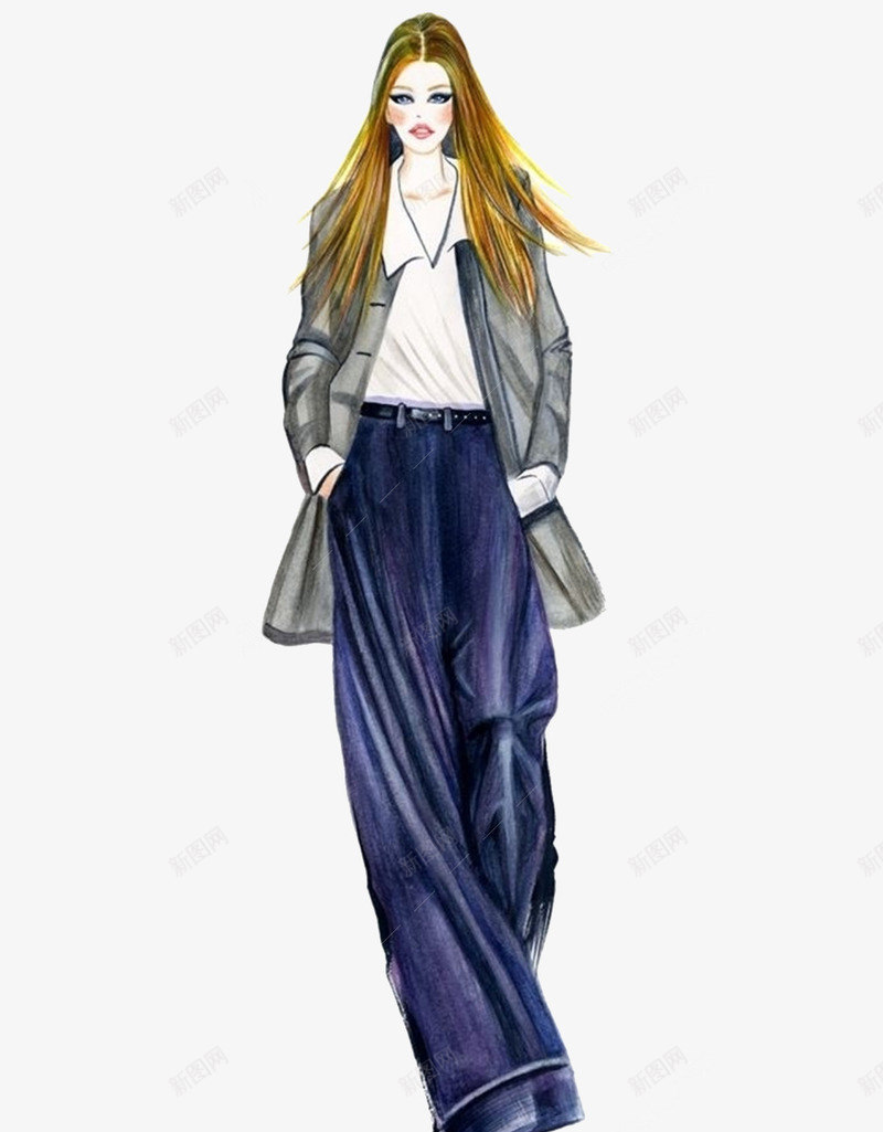 手绘全身模特png免抠素材_新图网 https://ixintu.com 全身模特 手绘 时尚 模特 美女