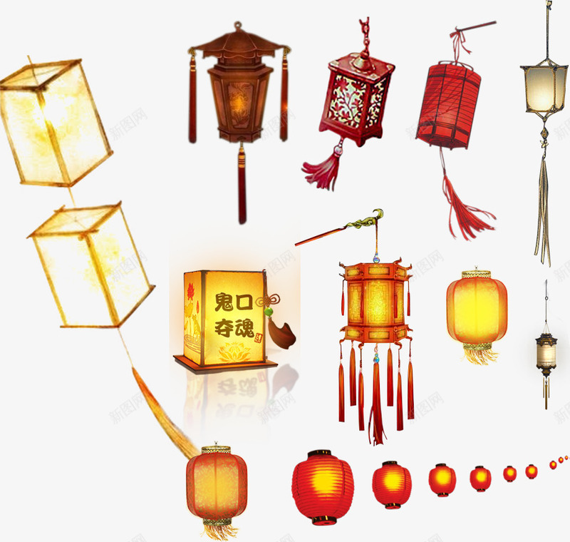 中国风花灯png免抠素材_新图网 https://ixintu.com 一排灯 吊灯 河灯 花灯