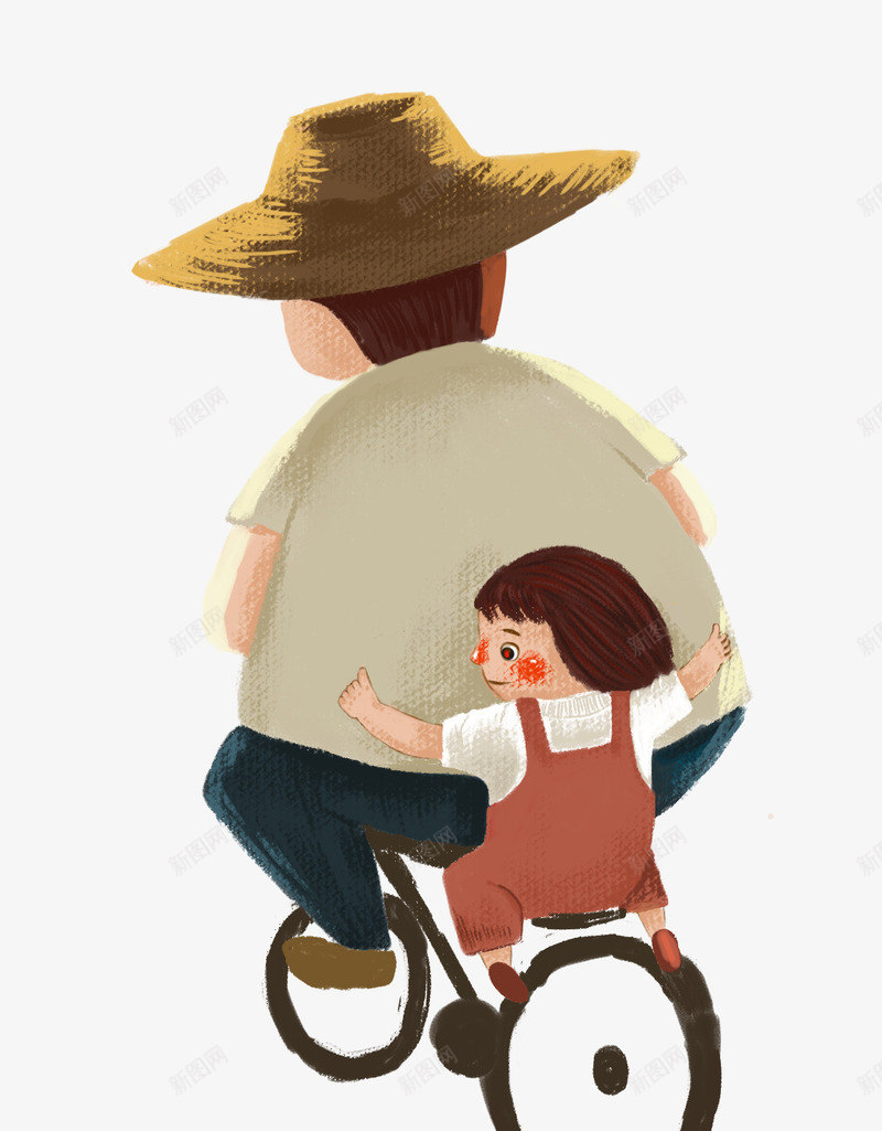 手绘人物插图父亲节骑车带着女孩png免抠素材_新图网 https://ixintu.com 人物插图 女孩 手绘 手绘人物插图父亲节骑车带着女孩的背影插画免费下载 插图 插画 父亲背影 父亲节 背影 骑车