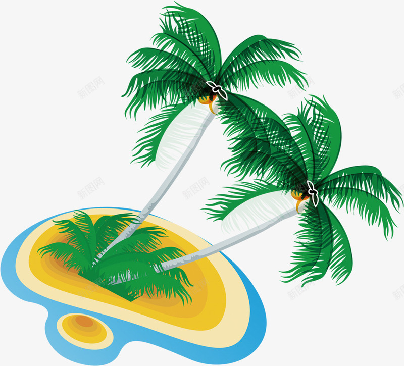 手绘卡通沙滩椰子树沙滩海png免抠素材_新图网 https://ixintu.com 卡通 椰子树 沙滩 滩海