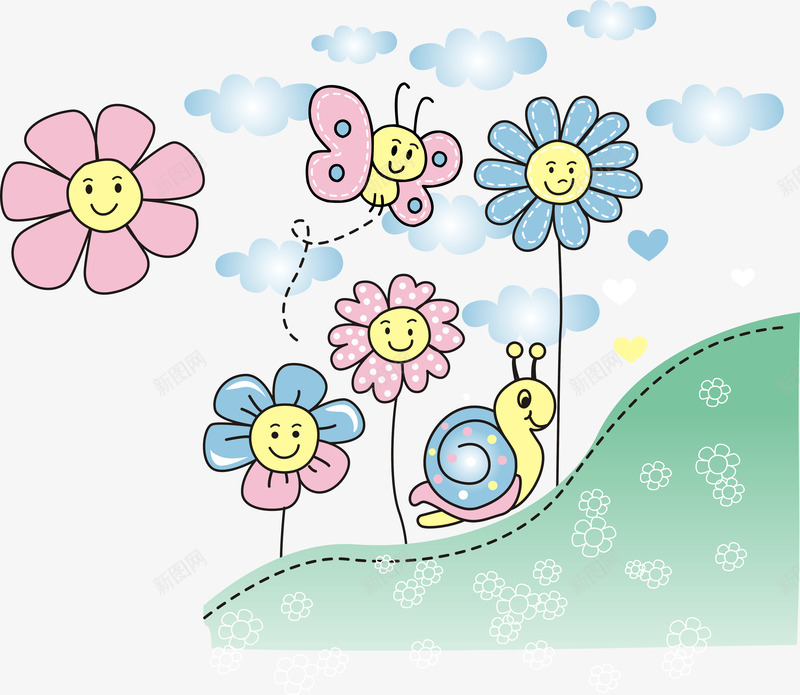 蜗牛和花朵png免抠素材_新图网 https://ixintu.com 儿童 卡通 小碎花 手账素材 贴纸