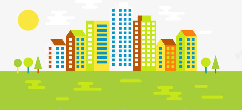卡通扁平城市建筑楼房png免抠素材_新图网 https://ixintu.com 卡通 城市 建筑 扁平 楼房