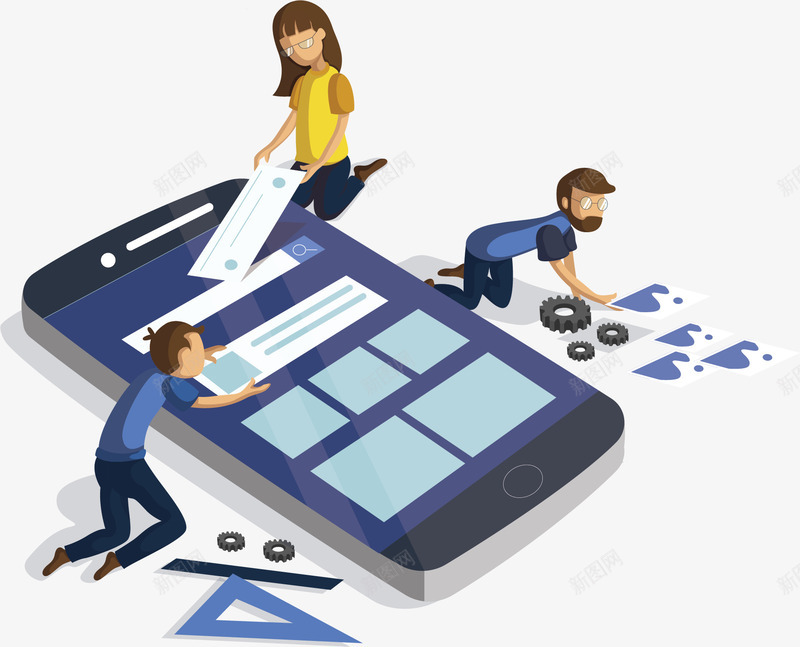 移动开发组手机矢量图ai免抠素材_新图网 https://ixintu.com 原型设计 手机原型 手机设计 矢量png 移动小组 移动开发 矢量图