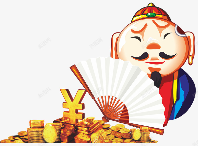 拿着扇子的卡通人物cdr免抠素材_新图网 https://ixintu.com 卡通人物 扇子 金钱