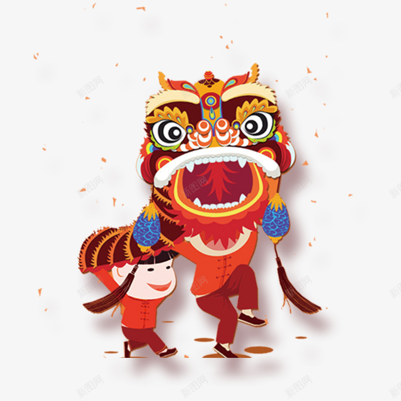红色喜庆舞狮节日元素psd免抠素材_新图网 https://ixintu.com 人物 喜庆 平面 新春快乐 红色 舞狮 节日 设计