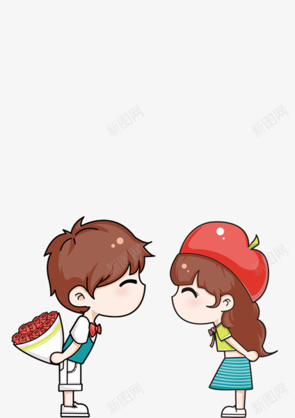 卡通情侣png免抠素材_新图网 https://ixintu.com 一男一女 七夕 卡通 卡通情侣 可爱 女孩 恩爱 情人节 情侣 男孩 红色 花束 闭着眼睛的情侣