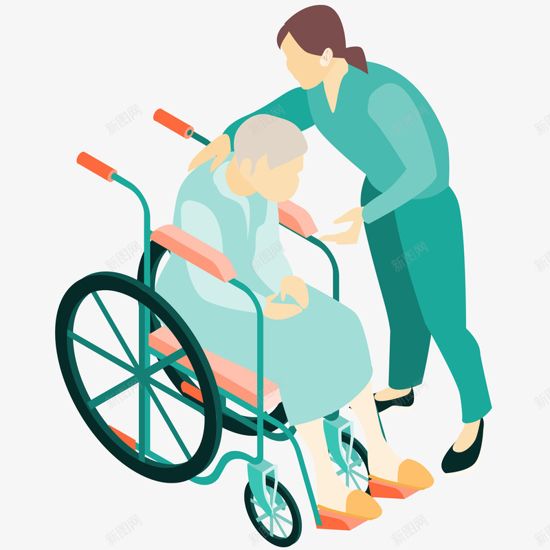 护工和坐轮椅老人插画png免抠素材_新图网 https://ixintu.com 免抠PNG 坐轮椅的老人 护工 护工和坐轮椅老人插画 老年人 轮椅 重阳节