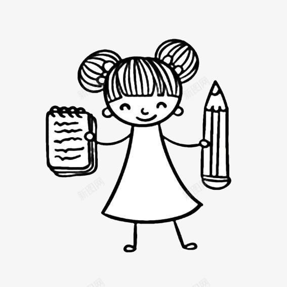 手拿铅笔和书本的小女孩简笔画png免抠素材_新图网 https://ixintu.com 书本 可爱风格 图案 小女孩 手拿铅笔 拿书的手 简笔画 装饰