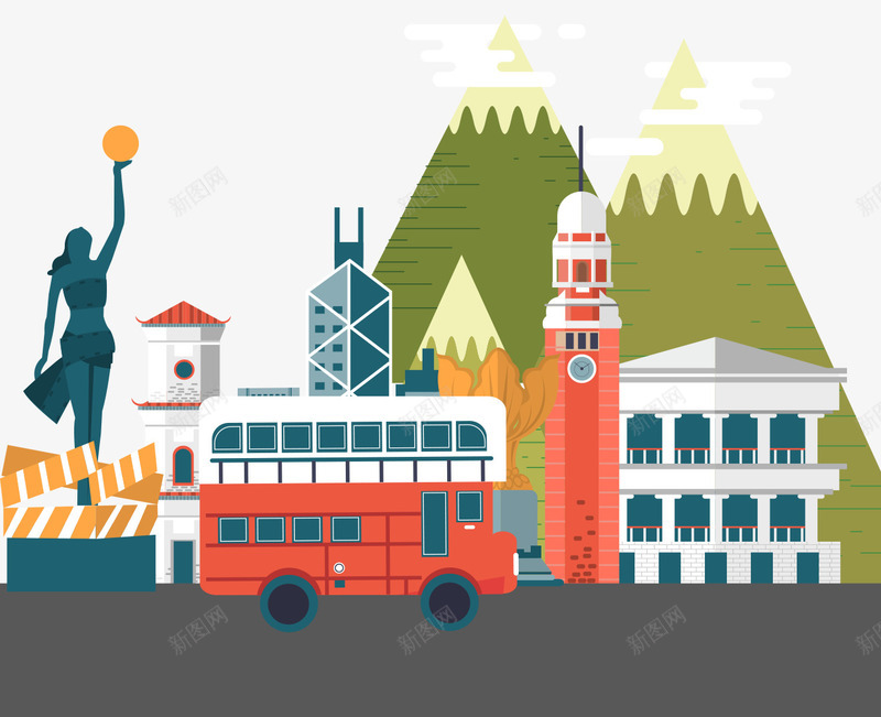 卡通旅游景点png免抠素材_新图网 https://ixintu.com 全球旅行 出国游 卡通景点 旅游 旅行车 景点 游玩