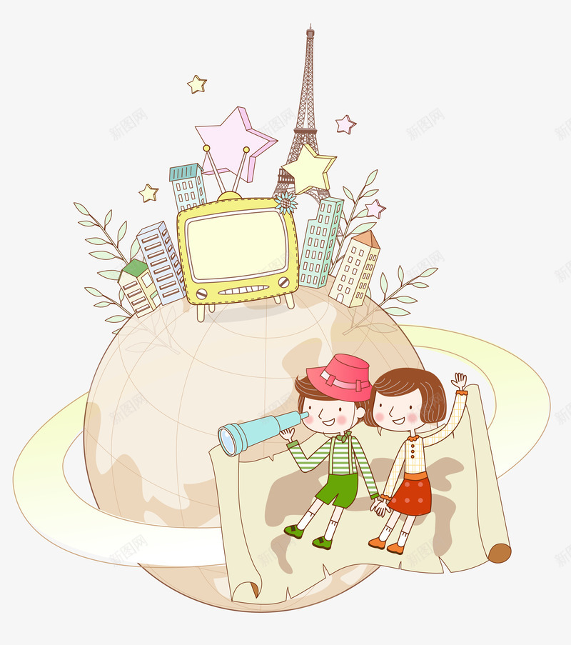 旅行主题梦幻儿童画矢量图ai免抠素材_新图网 https://ixintu.com 儿童画 地图 旅行主题 梦幻 矢量素材 矢量图
