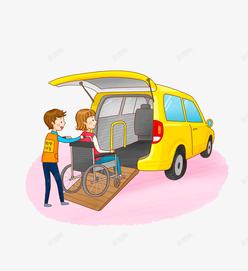 推着做轮椅的人上车png免抠素材_新图网 https://ixintu.com 上车 下身残疾 不能动 丧失运动 做轮椅 卡通 受伤 照顾 疾病 瘫痪 起不来